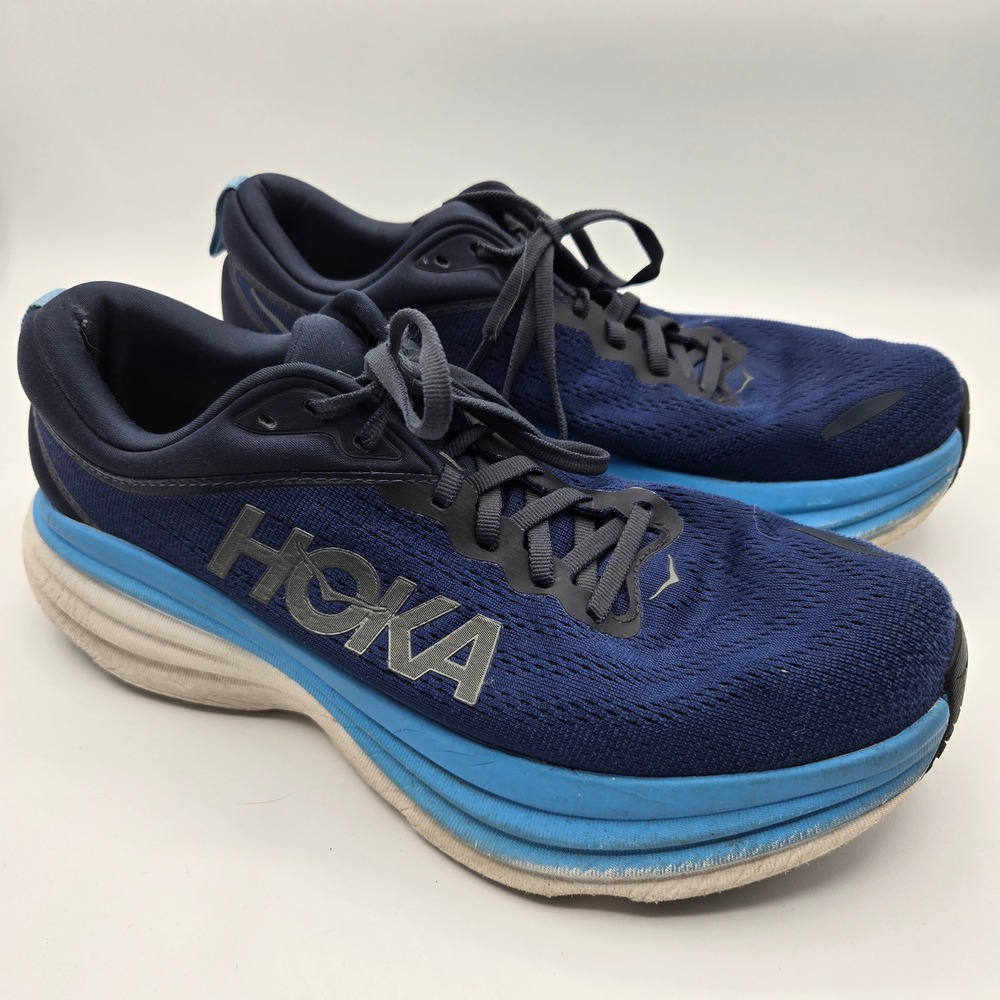 Hoka Bondi 8 Running Shoes Mens Size 9 Blue Max Cushion Road Walking Sneakers
